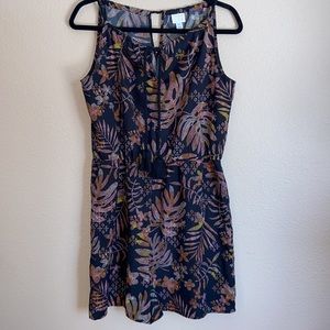 A New Day Sleeveless Tassel Tie Neck Floral Shorts Romper Sz M Black Pink Orange